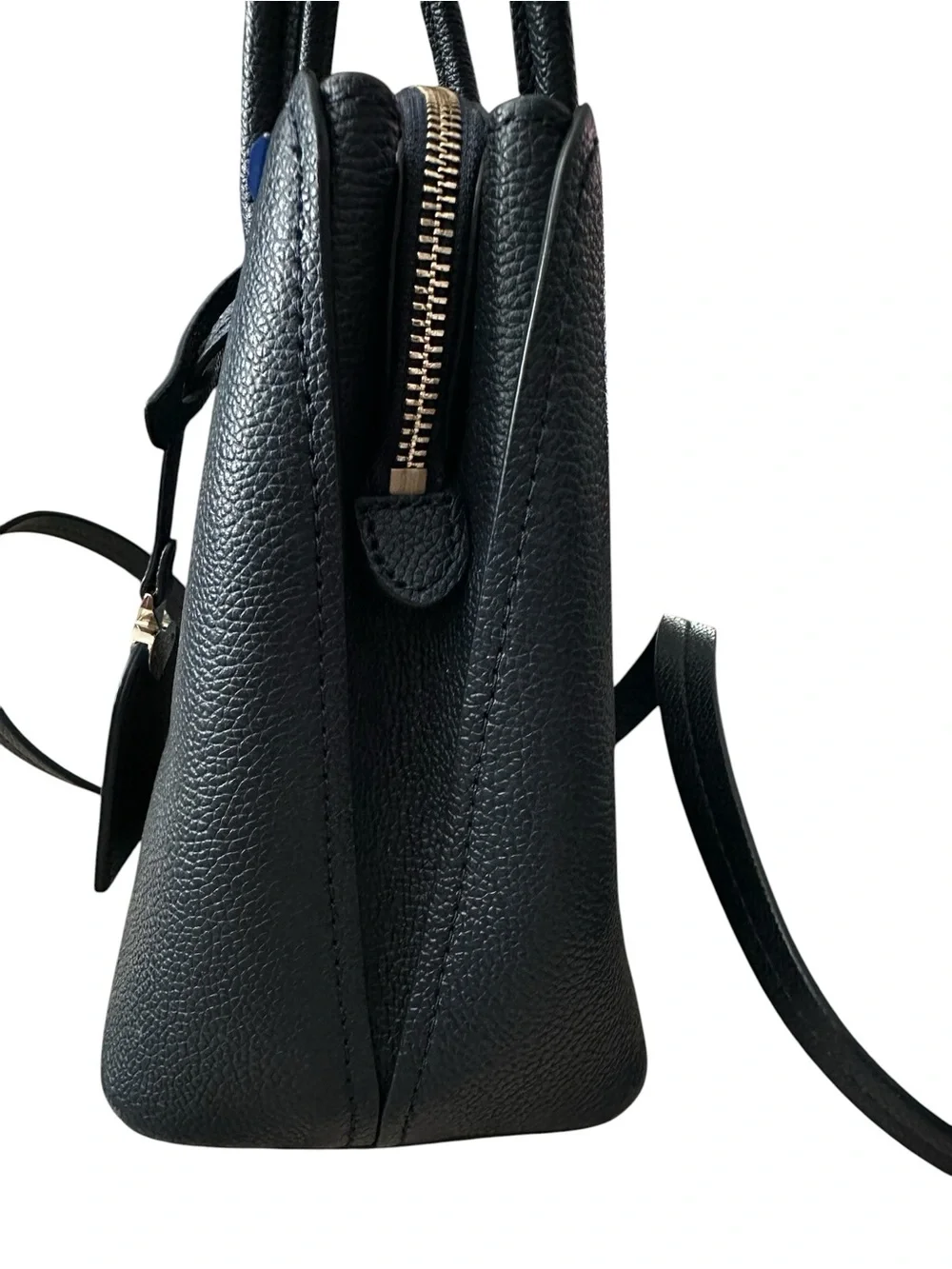 Kate Spade New York Navy Blue Pebbled Leather Jeweled Satchel Crossbody Handbag